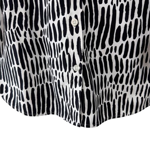 Chicos Signature Classic No Iron Blouse Button Front Cuffed Sleeve Black White - Picture 5 of 16